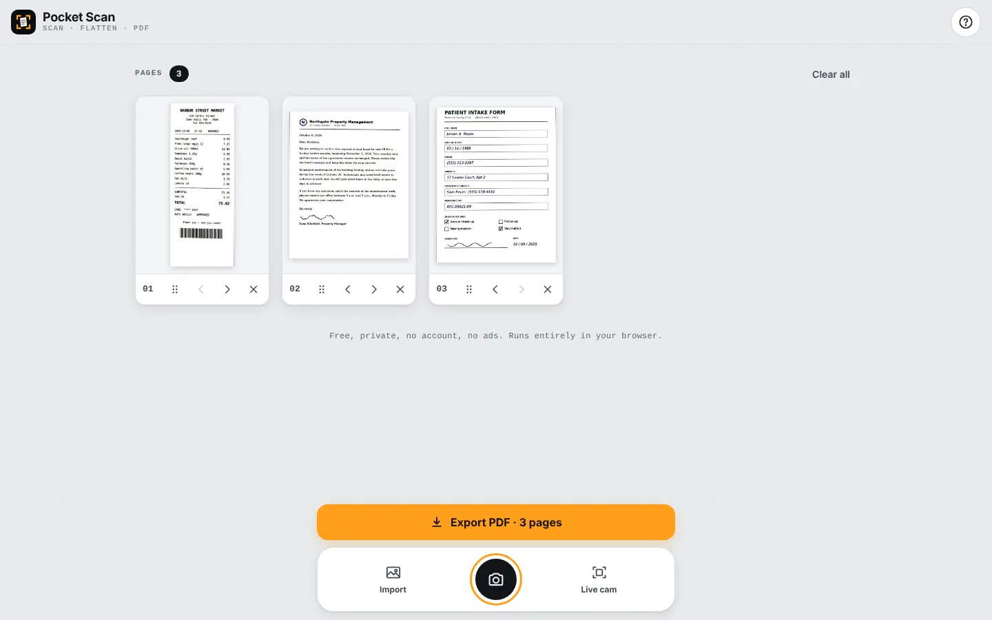 Your scanned pages, ready to export